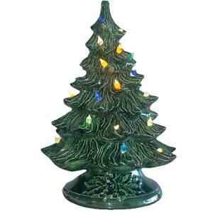 VINTAGE FAT Handmade 18" x 12" Ceramic Christmas Tree Lamp Colored Pegs Light Up